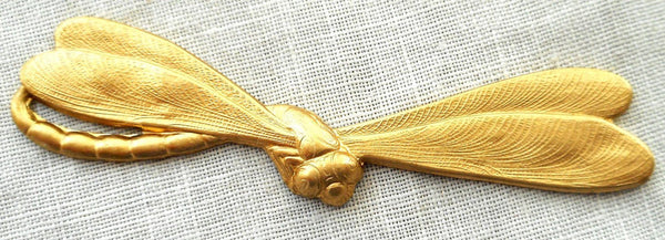 One raw brass stamping, art nouveau, deco, dragonfly, pendant, charm, connector, 57mm by 10mm, made in the USA C9201