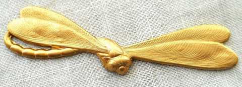 One raw brass stamping, art nouveau, deco, dragonfly, pendant, charm, connector, 57mm by 10mm, made in the USA C9201 - Glorious Glass Beads