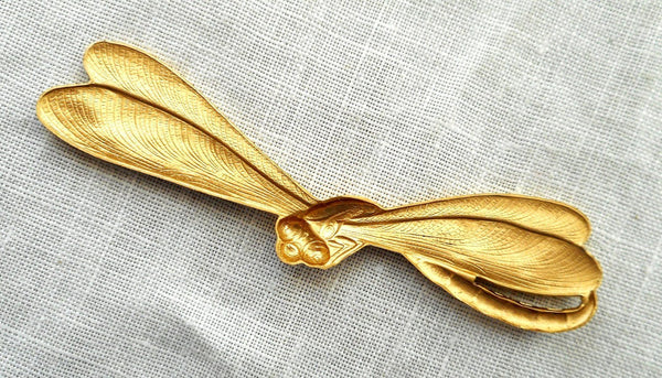 One raw brass stamping, art nouveau, deco, dragonfly, pendant, charm, connector, 57mm by 10mm, made in the USA C9201 - Glorious Glass Beads