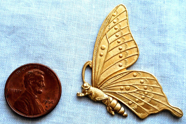 One raw brass stamping, art nouveau, Victorian butterfly, pendant, charm, connector, 47mm x 28mm, USA made, C02101 - Glorious Glass Beads