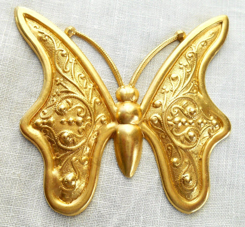 One raw large brass stamping, art nouveau, deco, Victorian butterfly, pendant, charm, connector, 59mm x 56mm, USA made, C8901 - Glorious Glass Beads