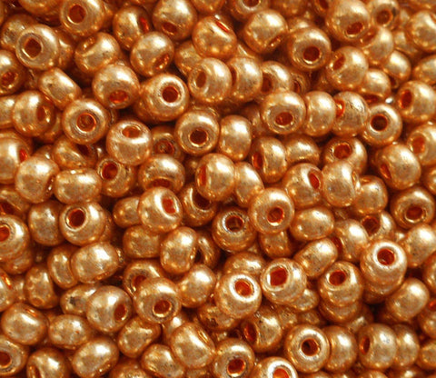 Pkg 24 grams size 6/0 Shiny Metallic Gold Czech glass seed beads , Preciosa Rocaille 4mm spacer beads, large, big hole C9524 - Glorious Glass Beads