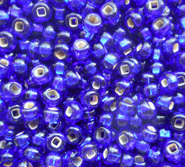 Pkg of 24 grams Cobalt Blue Silver Lined Czech glass 6/0 large glass seed beads, size 6 Preciosa Rocaille 4mm spacer beads, big hole C1524