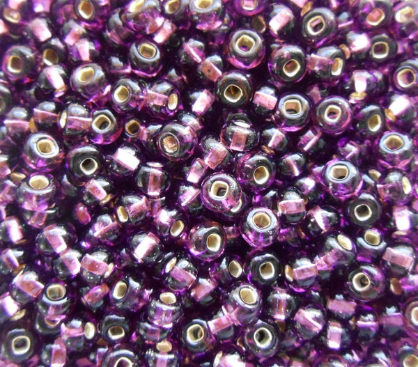 Pkg of 24 grams Dark Amethyst Purple Silver Lined Czech 6/0 glass seed beads, size 6 Preciosa Rocaille 4mm spacer beads, big hole, C1524 - Glorious Glass Beads