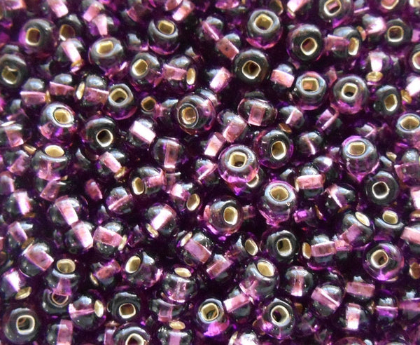 Pkg of 24 grams Dark Amethyst Purple Silver Lined Czech 6/0 glass seed beads, size 6 Preciosa Rocaille 4mm spacer beads, big hole, C1524 - Glorious Glass Beads