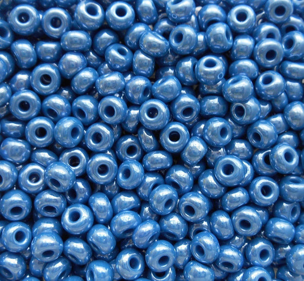 Pkg of 24 grams Opaque Blue Denim Luster Czech 6/0 glass seed beads, size 6 Preciosa Rocaille 4mm spacer beads, big hole, C0824