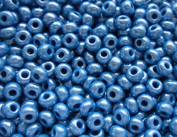 Pkg of 24 grams Opaque Blue Denim Luster Czech 6/0 glass seed beads, size 6 Preciosa Rocaille 4mm spacer beads, big hole, C0824 - Glorious Glass Beads