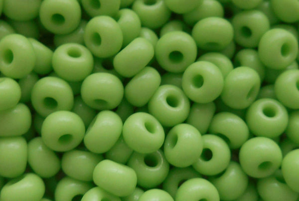 Pkg of 24 grams Opaque Light Green Czech 6/0 large glass seed beads, size 6 Preciosa Rocaille 4mm spacer beads, big hole, C9324 - Glorious Glass Beads