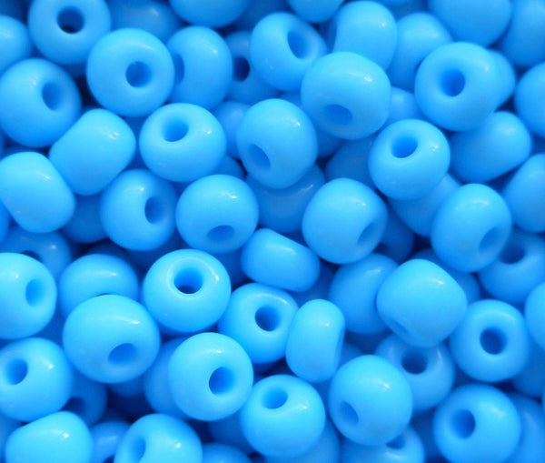 Pkg of 24 grams Opaque Turquoise Czech 6/0 large glass seed beads, size 6 Preciosa Rocaille 4mm spacer beads, big hole, C9324 - Glorious Glass Beads