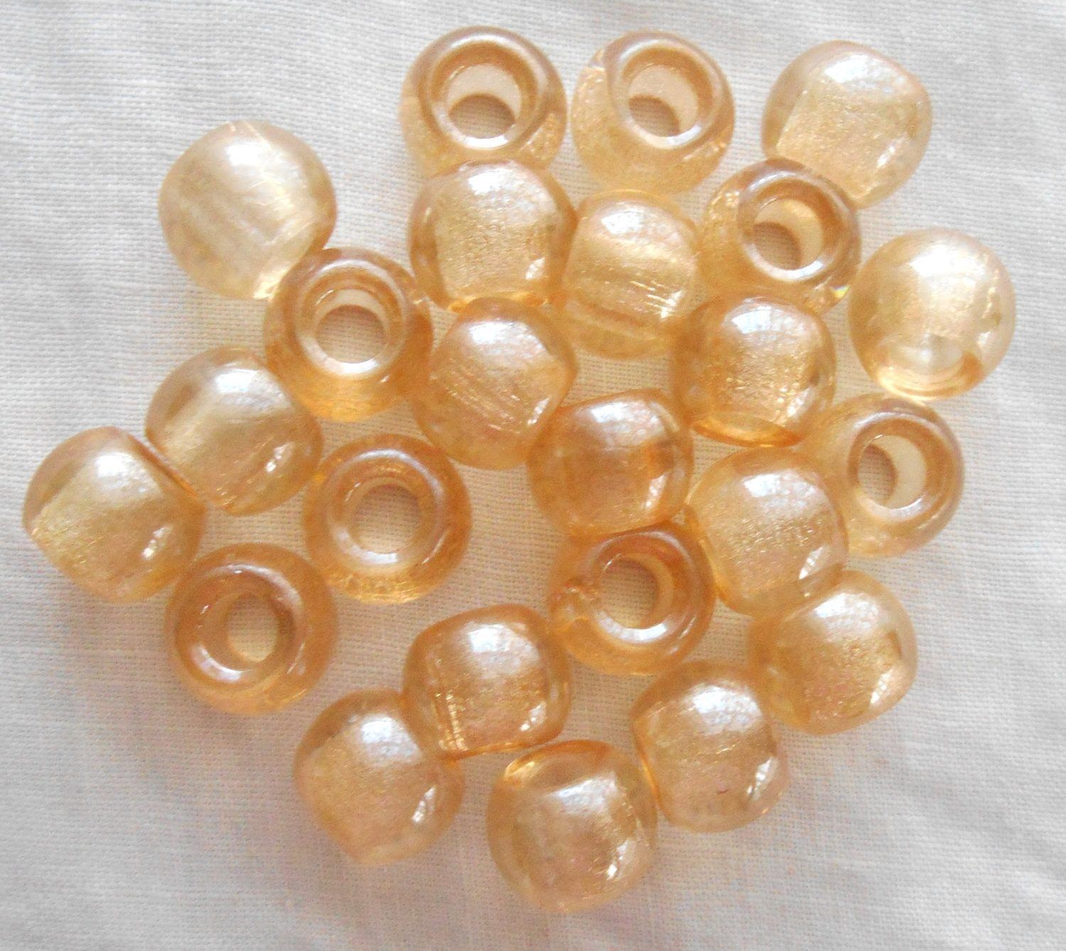 Six large 12mm Crystal Champagne glass round big hole beads, 4.5mm holes, C8401 - Glorious Glass Beads