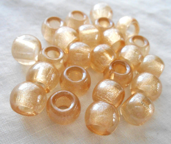 Six large 12mm Crystal Champagne glass round big hole beads, 4.5mm holes, C8401 - Glorious Glass Beads