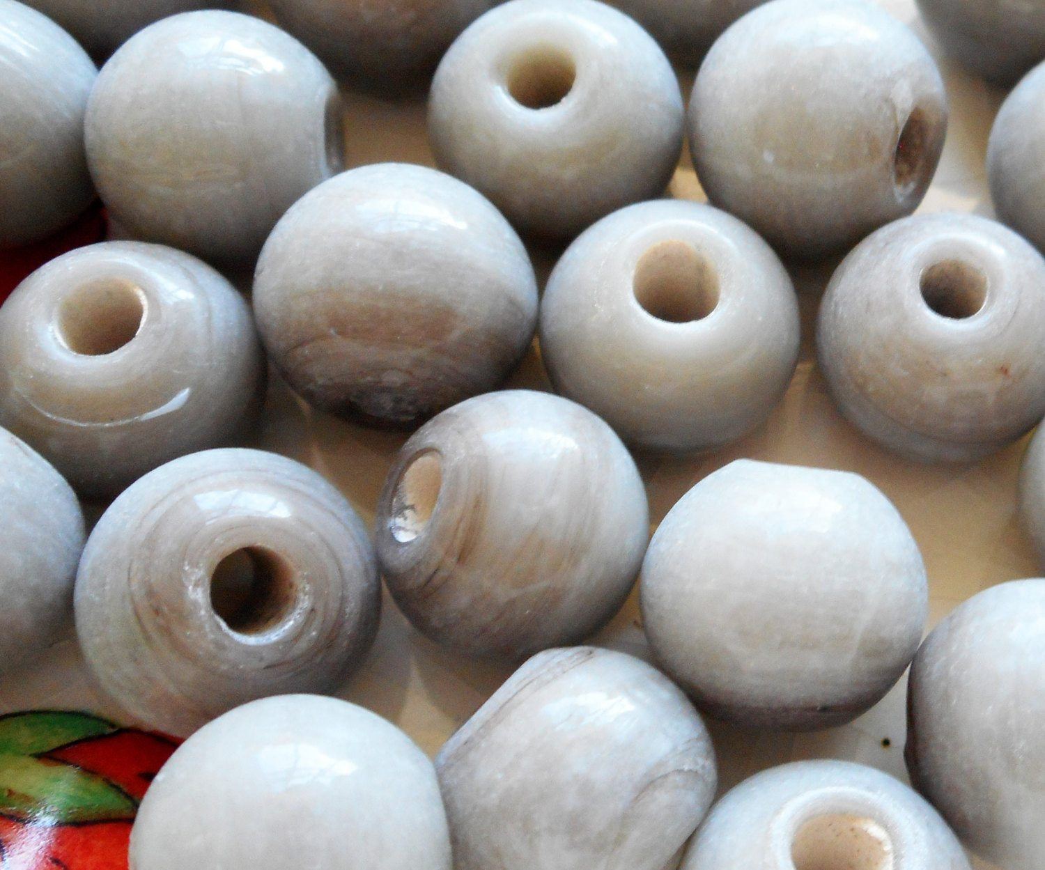Ten 12mm Opaque Gray big large hole glass beads with 3mm holes, smooth round druk beads, Made in India C5501 - Glorious Glass Beads