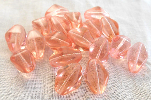 Ten 16 x 13mm Light Pink chunky lantern, diamond or tube glass beads, C7310 - Glorious Glass Beads