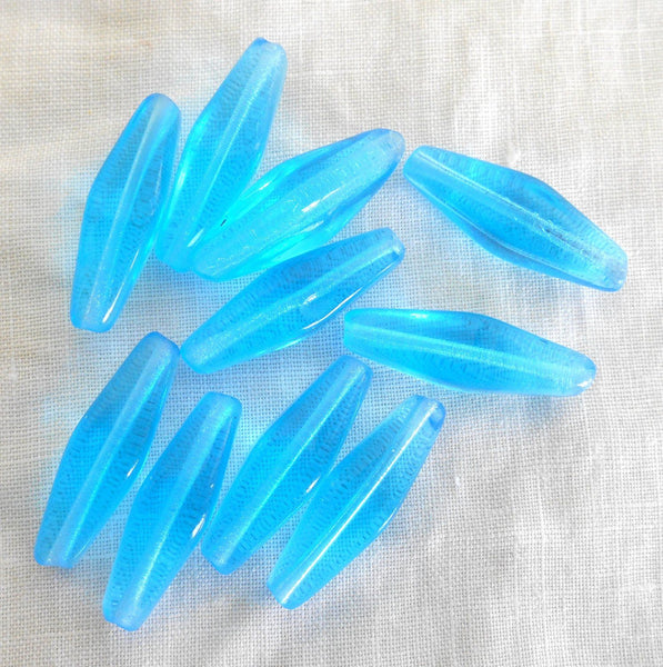 Ten 24 x 9mm aqua glass long lantern or tube beads, C0039