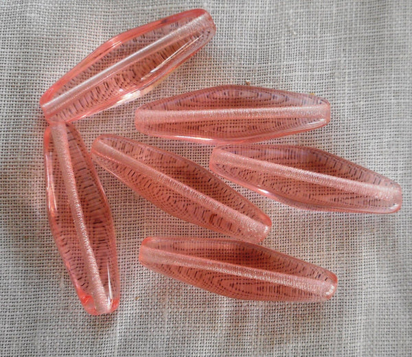 Ten 24 x 9mm Light Pink long lantern or tube glass beads, C2401