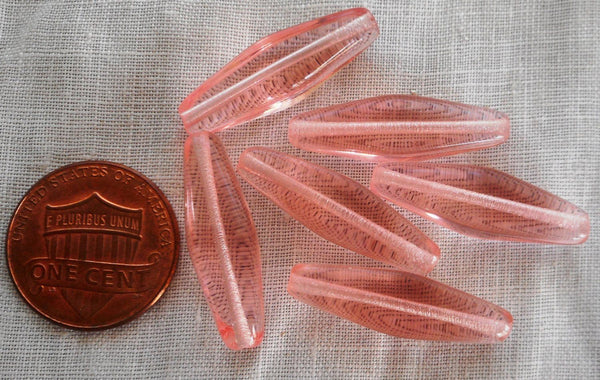 Ten 24 x 9mm Light Pink long lantern or tube glass beads, C2401 - Glorious Glass Beads