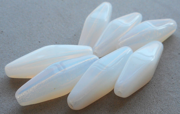 Ten 24 x 9mm translucent Milky White Czech glass long lantern or tube beads C2401 - Glorious Glass Beads