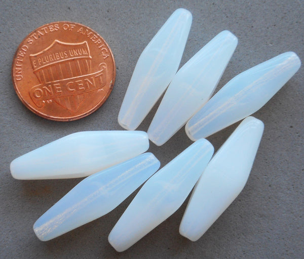 Ten 24 x 9mm translucent Milky White Czech glass long lantern or tube beads C2401 - Glorious Glass Beads