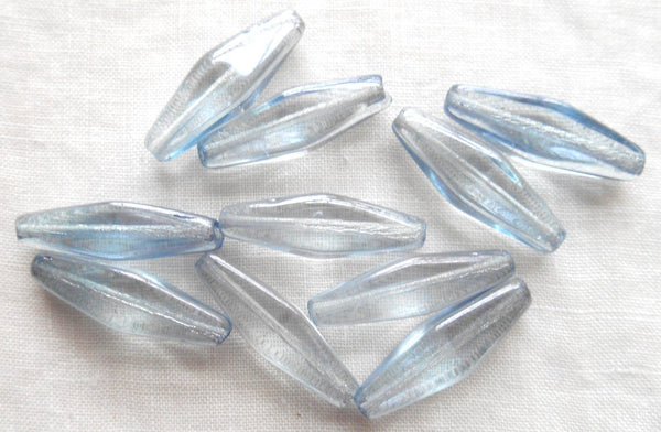 Ten Baroque Lumi Blue long glass lantern, tube beads, 24 x 9mm, C0601 - Glorious Glass Beads