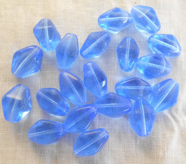 Ten chunky Light Sapphire Blue Czech glass lantern, diamond or tube beads, 16mm x 13mm, C9110