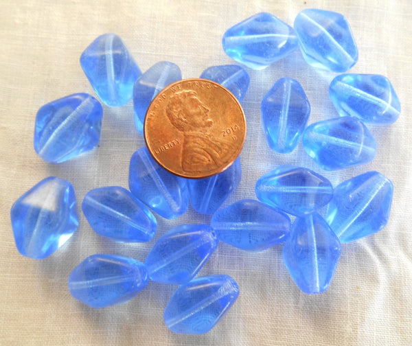 Ten chunky Light Sapphire Blue Czech glass lantern, diamond or tube beads, 16mm x 13mm, C9110 - Glorious Glass Beads