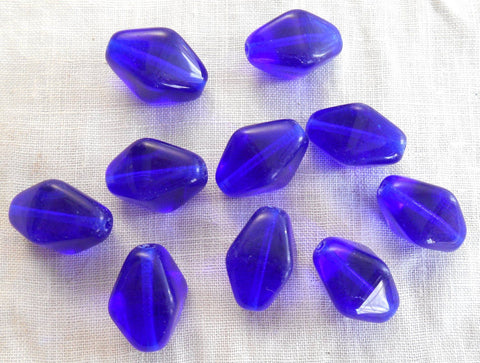 Ten cobalt blue glass chunky lantern, diamond or tube beads, 16 x 13mm, C1210 - Glorious Glass Beads