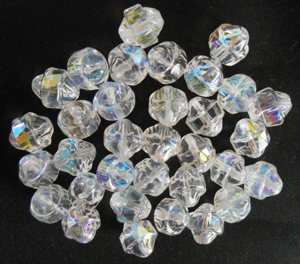 Ten Czech white iridescent Crystal AB antique cut turbine, cathedral, saturn beads, 11 x 10mm, C0101 - Glorious Glass Beads