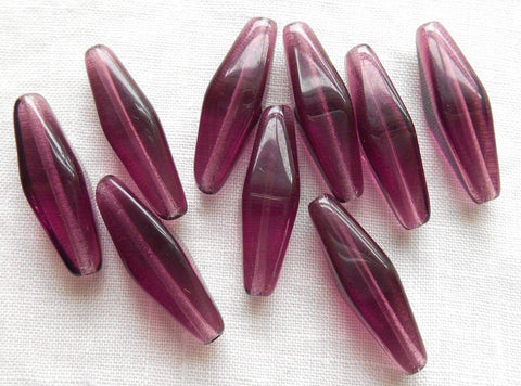 Ten purple, amethyst glass long lantern or tube beads, 24 x 9mm, C9301 - Glorious Glass Beads
