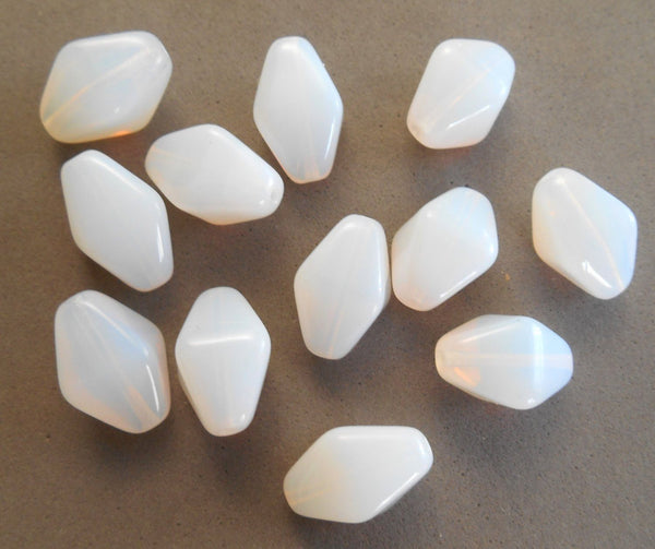Ten translucent milky white chunky lantern, diamond or tube Czech glass beads, 16 x 13mm, C6310 - Glorious Glass Beads